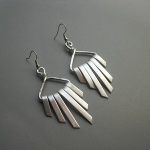 Silver Tone Anodized Aluminum Xena Warrior Bold Goddess Tribal Tassel Wind Chime Earrings