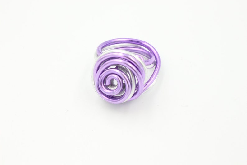May include: A purple and silver wire ring with a spiral design.