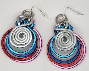 NEW COLORS Large Bold Multi Ring Hammered Rainbow Wire Aluminum Galaxy Earrings v3