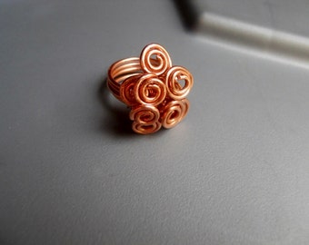 Bold Goddess Solid Copper Wire Spiral Cluster Tribal Ring, Size 7.5