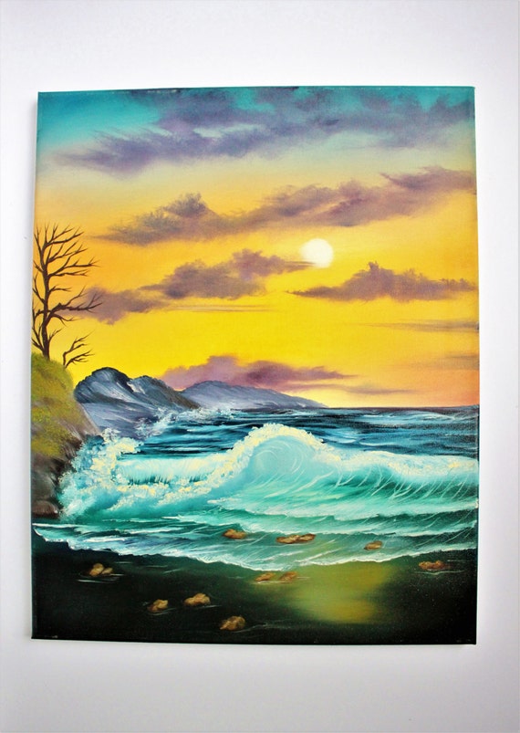 Stunning Bob Ross Style Oil Painting Oceanscape Ocean Seascape Etsy