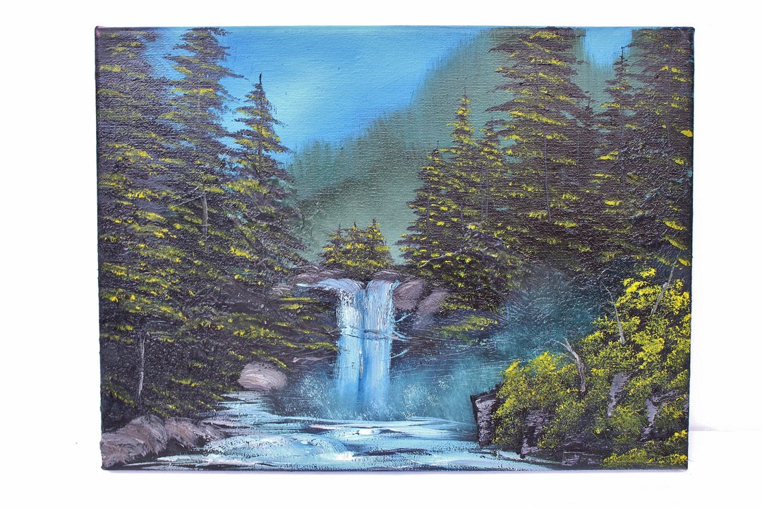 Ölbild 100  x 70 cm Abend am Wasserfall nach Bob Ross 