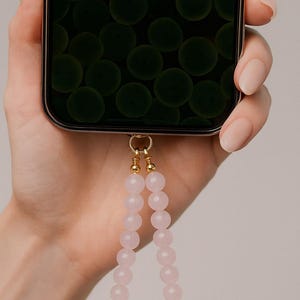 Beaded Phone Wristlet, Rose Quartz Phone Charm Strap, Crystal Phone Accessory, Gemstone Wrist Strap, Handmade Gift for Her