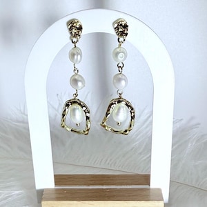 Gold Plated Long Drop Earrings for Women Freshwater Baroque Pearl Dangle Earrings Wedding Jewelry Gift for Her Handmade Elegant