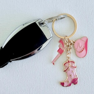 Cowgirl Boot Keyring, Cowgirl Charm Keychain, Cowboy Boot Enamel Keychain, Western Boot Hat Revolver Charms, Valentine&#39;s Gift, Gift for Her