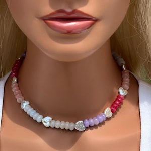 Rainbow Gemstone Choker: Heart Pearl Beaded Statement Necklace