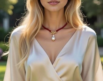 Rode carneoolparelketting, barokke parelhanger choker, handgemaakte edelsteen statement sieraden, gouden toggle ketting cadeau voor haar
