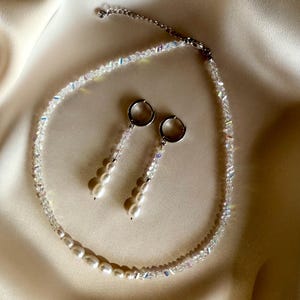 Crystal & Freshwater Pearl Bridal Jewelry Set: Elegant Wedding Necklace and Earrings