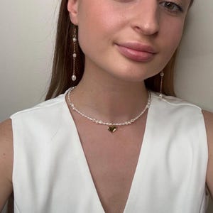 Dainty Freshwater Pearl Choker: Gold Heart Bridal Necklace