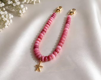 Colgante para teléfono de angelita roja, correa para teléfono con cuentas rosas, linda cadena para teléfono, colgante para bolso coqueto, accesorio estético para teléfono, regalo para ella