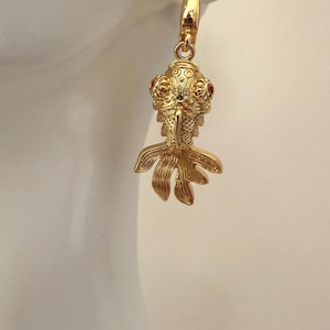 Gold Koi Fish Dangle Earrings, Lucky Fish Drop Earrings, Movable Charm Earrings, Goldfish Jewelry, Beach Summer Gift for Her