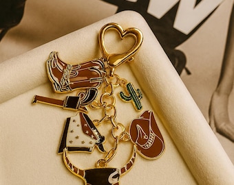 Western Charm Keychain: Cowboy Boot, Hat, Cactus, Bull Skull