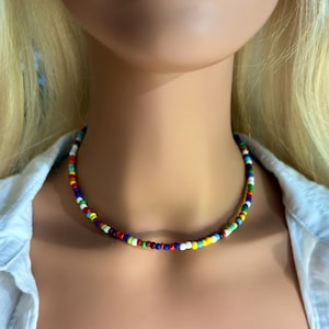 Boho Seed Bead Choker Necklace: Custom Length, Layering Jewelry