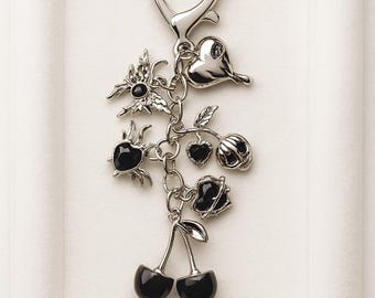 Gothic Cherry Charm Keychain: Skull, Heart & Devil Charms, USA
