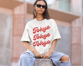 Tokyo T-Shirt, Tokyo Japan T Shirt, Unisex Japanese City Shirt, Tokyo Street Style Tee Shirt, White and Red Tokyo Travel Shirt