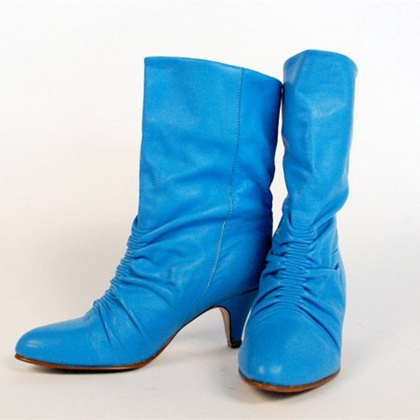 vintage 80s bright blue heel ankle boots 7.5 8
