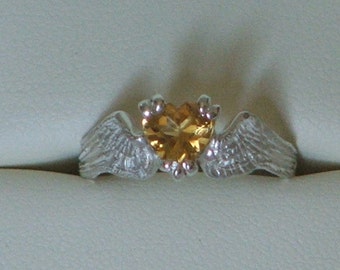 HEARTBEAT Remastered Sterling Silver and Golden Citrine Angel Fairy Wings With a Heart Size 6 5/8- Ready to ship