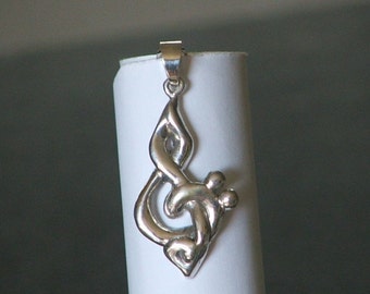 AMPERSOUND, ROUND Sterling Silver Musical Bass and Treble Clef Fusion Pendant, Ready to Ship