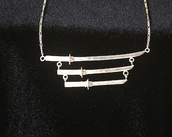 KATANA 3  Japanese Sword Trio Sterling Silver Necklace- Made to Order