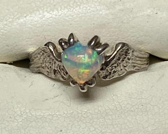 HEARTBEAT:  Sterling Silver Heart Cabochon Opal Ring in Size 6.5