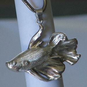 Emo the Even Betta Sterling Silver Siamese Fighting Fish-Betta Pendant w/ engraved scales-Made to Order