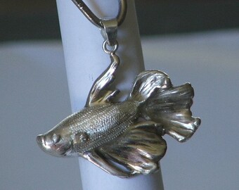 Emo the Even Betta Sterling Silver Siamese Fighting Fish-Betta Pendant w/ engraved scales-Made to Order