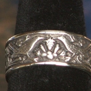 925 Sterling Silver Wide Band William Morris Inspired Bird and Strawberry Ring-Made to Order