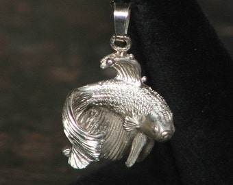 FINNIE- LOVE and WAR- without bubbles Sterling Silver Siamese Fighting Fish/Betta Pendant- Made to Order