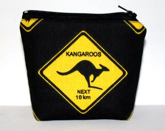 Zippered Pouch with Flat Bottom in Aussie Road Sign Fabric