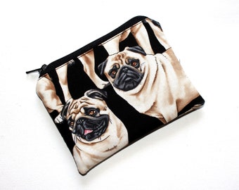 Small Zippered Pouch in Cute Pug Fabric