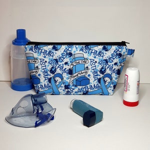 EXTRA LARGE Pouch in Blue Asthma Puffer Inhaler Fabric