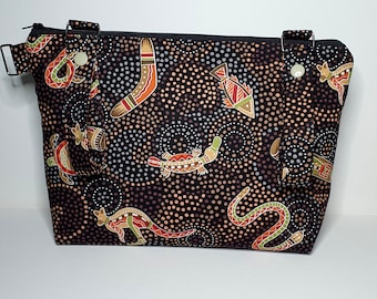 Nappy Pouch Bag, Jumbo Bag Ideal for baby shower gift or Travel Bag in gorgeous Australian Indigenous Dot Print fabric