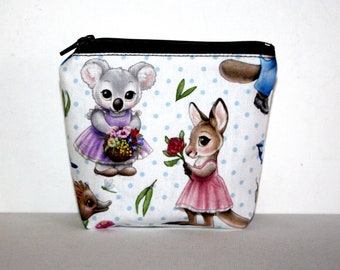 Zippered Pouch with Flat Bottom in Gorgeous Koala and Kangaroo Fabric