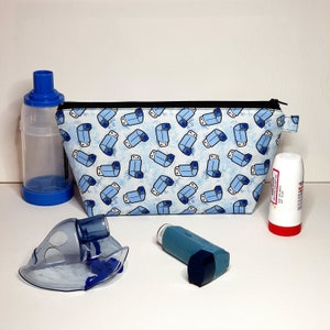 EXTRA LARGE Pouch in Blue Asthma Puffer Inhaler Fabric - TINY Scale Print