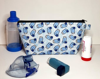 EXTRA LARGE Pouch in Blue Asthma Puffer Inhaler Fabric - TINY Scale Print