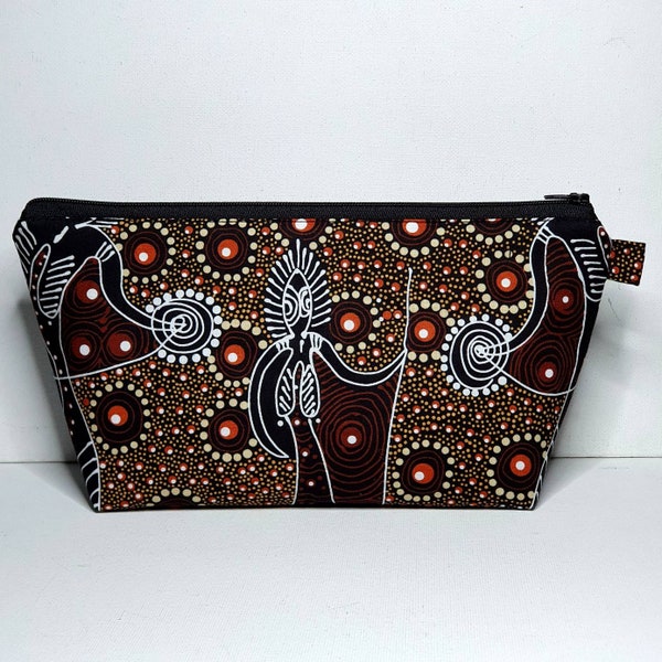 EXTRA LARGE Pouch in Indigenous Dot Print fabric titled Dancing Spirit