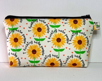 LARGE Pouch suitable for first aid items, medicine and asthma inhaler in a pretty floral and swear word fabric