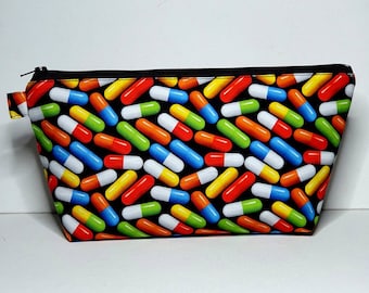 EXTRA LARGE Pouch in Colourful Medicine Capsule Fabric, medication first aid bag