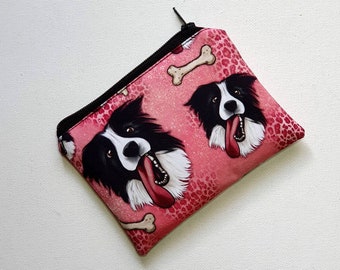 Small Zippered Pouch in Border Collie Fabric