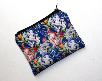 Small Zippered Pouch in Pretty Koala Kangaroo and Wombat Fabric