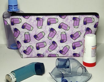 EXTRA LARGE Pouch in Purple Asthma Puffer Inhaler Fabric - MINI Scale Print