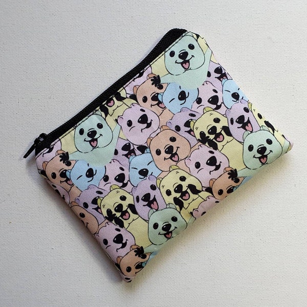 SMALL Zippered Pouch in Cute Quokka Selfie Fabric