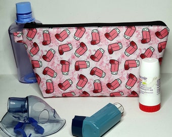 EXTRA LARGE Pouch in Pink Asthma Puffer Inhaler Fabric - TINY Scale Print