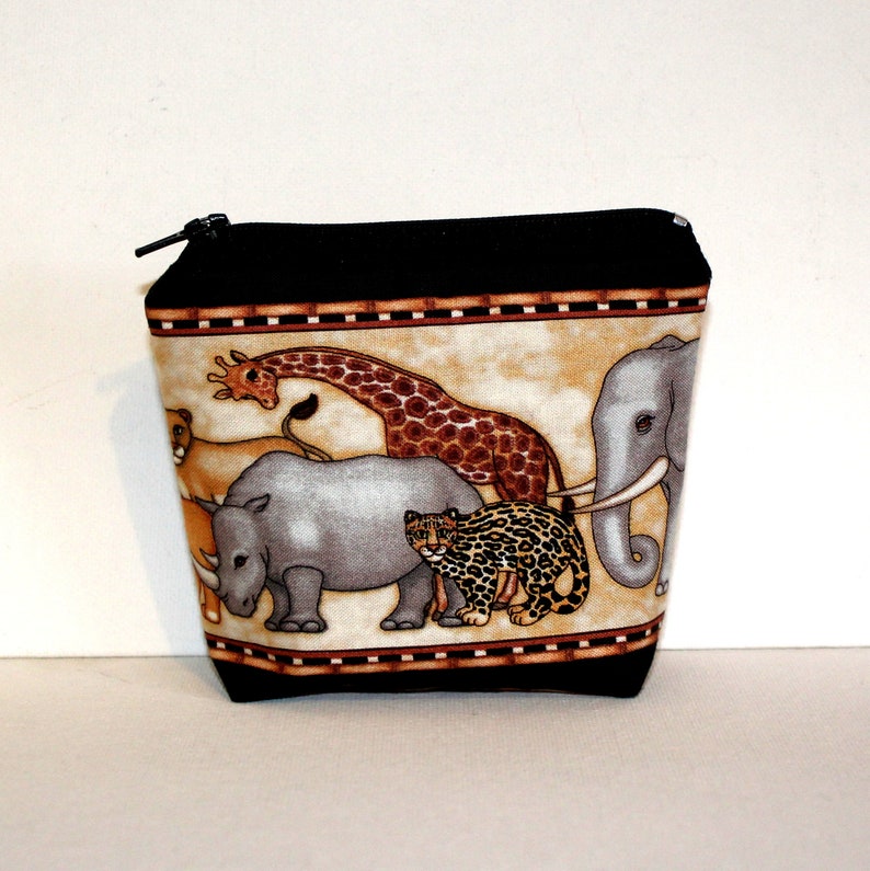 Zippered Pouch with Flat Bottom in Safari Animal Fabric