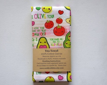 Cotton Canvas Tea Towel with a cute vegetable pun design