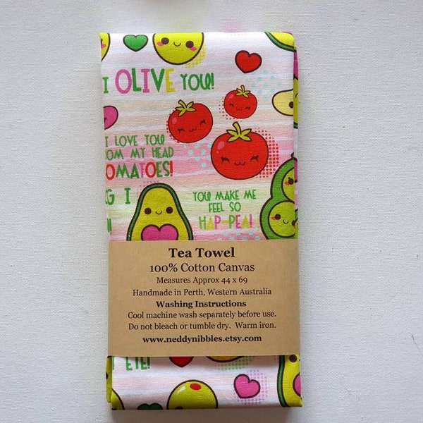 Cotton Canvas Tea Towel with a cute vegetable pun design