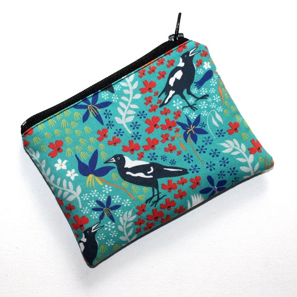 Small Zippered Pouch in Lovely Magpie Fabric