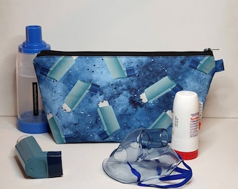 EXTRA LARGE Pouch in Dark Blue Asthma Puffer Inhaler Fabric