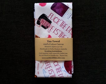 Novelty Cotton Tea Towel with a funny wine theme