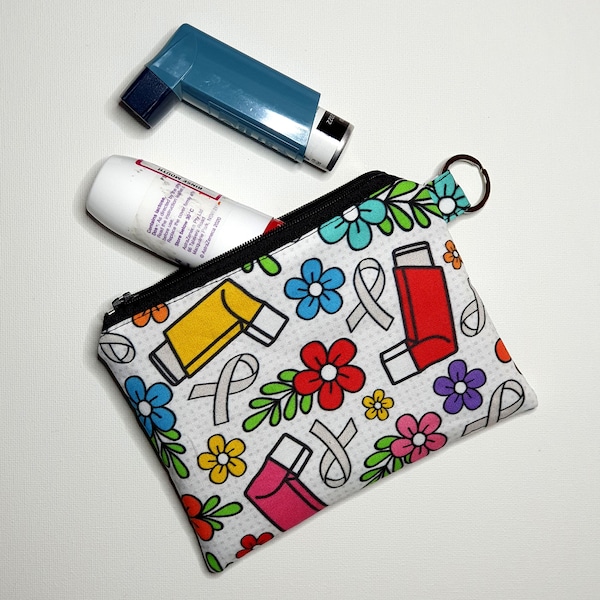 Asthma Inhaler Pouch in Colourful Puffer Fabric, size MEDIUM